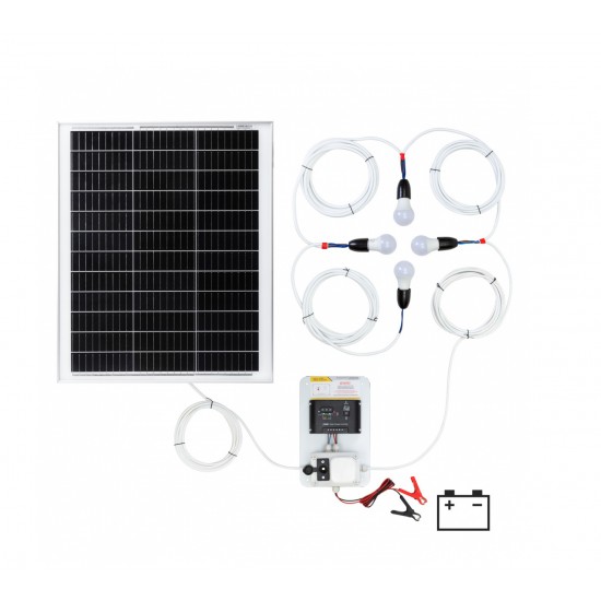Sistem de iluminat AGRO ELECTRO 4 becuri cu Panou Solar 50 W