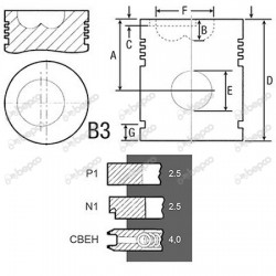 Piston + Segmenti Fiat 1901283 1909046 1909436 79037501 23/32-253 BEPCO Piston + Segmenti Fiat 1901283 1909046 1909436 79037501 23/32-253 BEPCO