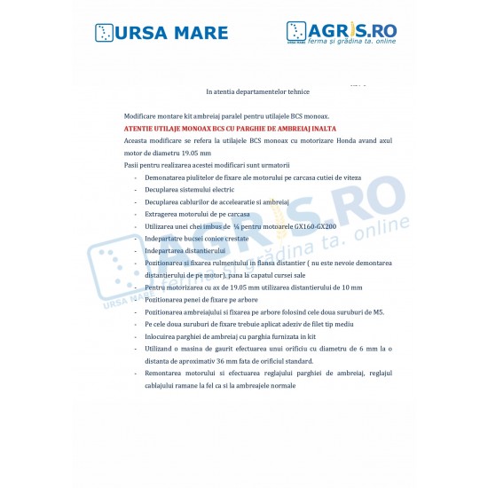 KIT Ambreiaj BCS Aftermarket pentru motor HONDA GX270 AGR592C1011
